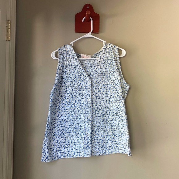 Vintage Sleep Club Blue & Yellow Floral 100% Cotton Button Down Pj Shirt L - Picture 2 of 7